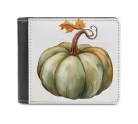 Jubonexis Autumn Watercolor Green Pumpkin Soft PU Leather Bifold Wallet, Coin Purse Credit Pass Case, Durable Card-Holder Slim Billfold for Men Woman Money Storage
