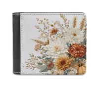 Jubonexis Autumn Wildflowers Pumpkins Daisies Marigold Soft PU Leather Bifold Wallet, Coin Purse Credit Pass Case, Durable Card-Holder Slim Billfold for Men Woman Money Storage