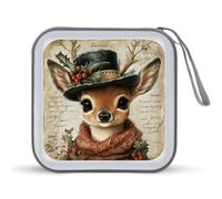Jubonexis Baby Deer in Hat Christmas Victorian CD Case DVD Storage Case Portable