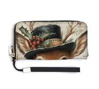 Jubonexis Baby Deer in Hat Christmas Victorian PU Leather Clutch Long Bifold Wallet, Coin Purse Credit Pass Case, Durable Card-Holder Money Storage for Women Men