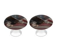 Jubonexis Bald Eagle Soaring Over American Flag Rustic Wood Round Drawer Cabinet Knobs Handles with Screws,2 Pcs, Drawer Dresser Knob Pulls Decor for Wardrobe Cupboard Home Office Kitchen