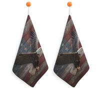 Jubonexis Bald Eagle Soaring over American Flag Rustic Wood Small Hand Towel with Hanging Loop 2 PCS Absorbent Soft Wash Cloth for Kitchen Bathroom