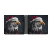 Jubonexis Bald Eagle Wearing Red Santa Hat Soft PU Leather Bifold Wallet, Coin Purse Credit Pass Case, Durable Card-Holder Slim Billfold for Men Woman Money Storage