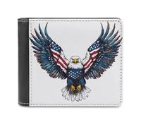 Jubonexis Bald Eagle with American Flag Wings Soft PU Leather Bifold Wallet, Coin Purse Credit Pass Case, Durable Card-Holder Slim Billfold for Men Woman Money Storage