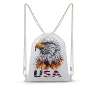 Jubonexis Bald Eagle with An American Flag Drawstring Backpack Canvas String Bag Lightweight Sports Gym Bag for Men Women