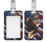 Jubonexis Bald Eagle with Wings Spread American Flag ID Badge Holder Retractable Clip Card Holder Card Protector Name Badge Name Tag for Work Office Doctor Nurse