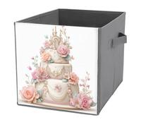 Jubonexis Ballroom Cake with Floral Decorations Cube Storage Bins Storage Cubes Foldable Decorative Fabric Storage Baskets Home Organizers with Handles for Shelves,Closet, 27x27 CM