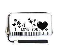 Jubonexis Barcode Hearts Flowers I Love You PU Leather Clutch Long Bifold Wallet, Coin Purse Credit Pass Case, Durable Card-Holder Money Storage for Women Men