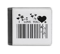 Jubonexis Barcode Hearts Flowers I Love You Soft PU Leather Bifold Wallet, Coin Purse Credit Pass Case, Durable Card-Holder Slim Billfold for Men Woman Money Storage