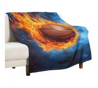Jubonexis Basketball in Fire Dramatic Flame Orange Blue Anti Pilling Throw Blankets Cozy Durable Blanket for Bedroom Living Rooms Couch Sofa Bed 130x150cm(50x60in)