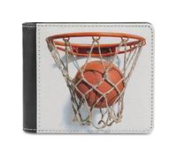 Jubonexis Basketball in The Net Soft PU Leather Bifold Wallet, Coin Purse Credit Pass Case, Durable Card-Holder Slim Billfold for Men Woman Money Storage