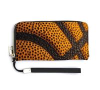 Jubonexis Basketball Texture Orange Black Lines PU Leather Clutch Long Bifold Wallet, Coin Purse Credit Pass Case, Durable Card-Holder Money Storage for Women Men