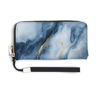 Jubonexis Bavy Blue Marble Gold Line Abstract PU Leather Clutch Long Bifold Wallet, Coin Purse Credit Pass Case, Durable Card-Holder Money Storage for Women Men