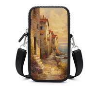 Jubonexis Beach Village of Old Country Cottages Flowers Crossbody Mobile Phone Bag Smartphone Bag With Adjustable Strap