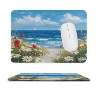 Jubonexis Beach White Daisies And Red Poppies Mouse Pad, Small Office Computer Mouse Pads for Desk Laptop with Non-Slip Rubber Base Mouse Mat, Gaming Mouse Pads