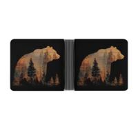 Jubonexis Bear Among Forest Trees Silhouette Soft PU Leather Bifold Wallet, Coin Purse Credit Pass Case, Durable Card-Holder Slim Billfold for Men Woman Money Storage
