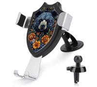 Jubonexis Bear And Colorful Flowers Car Phone Holder Mount Triangle Clip Base Air Vent Cell Phone Car Mount Automotive Accessories for 4-6 Inches Cell Smartphones