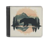 Jubonexis Bear and Mountains Silhouette Simple Soft PU Leather Bifold Wallet, Coin Purse Credit Pass Case, Durable Card-Holder Slim Billfold for Men Woman Money Storage