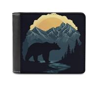 Jubonexis Bear and Mountains Silhouette Soft PU Leather Bifold Wallet, Coin Purse Credit Pass Case, Durable Card-Holder Slim Billfold for Men Woman Money Storage