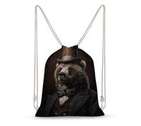 Jubonexis Bear Dressed in A Victorian Suit And Top Hat Drawstring Backpack Canvas String Bag Lightweight Sports Gym Bag for Men Women