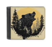 Jubonexis Bear Growling in The Woods Soft PU Leather Bifold Wallet, Coin Purse Credit Pass Case, Durable Card-Holder Slim Billfold for Men Woman Money Storage