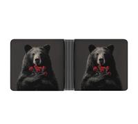 Jubonexis Bear Hold Red Roses Soft PU Leather Bifold Wallet, Coin Purse Credit Pass Case, Durable Card-Holder Slim Billfold for Men Woman Money Storage