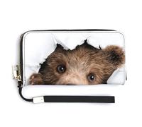 Jubonexis Bear Peeking Out of A Hole PU Leather Clutch Long Bifold Wallet, Coin Purse Credit Pass Case, Durable Card-Holder Money Storage for Women Men