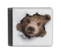 Jubonexis Bear Peeking Out of A Hole Soft PU Leather Bifold Wallet, Coin Purse Credit Pass Case, Durable Card-Holder Slim Billfold for Men Woman Money Storage