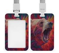 Jubonexis Bear Roaring Portrait ID Badge Holder Retractable Clip Card Holder Card Protector Name Badge Name Tag for Work Office Doctor Nurse