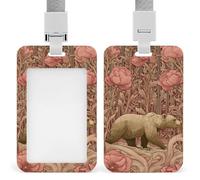 Jubonexis Bear Walking Through The Forest Rose Beige ID Badge Holder Retractable Clip Card Holder Card Protector Name Badge Name Tag for Work Office Doctor Nurse