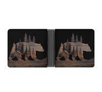 Jubonexis Bear with Rustic Log Cabin Silhouette Soft PU Leather Bifold Wallet, Coin Purse Credit Pass Case, Durable Card-Holder Slim Billfold for Men Woman Money Storage