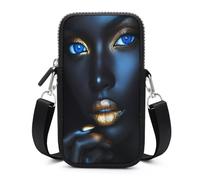 Jubonexis Beautiful Black Woman Blue Eyes Gold Lips Crossbody Mobile Phone Bag Smartphone Bag With Adjustable Strap