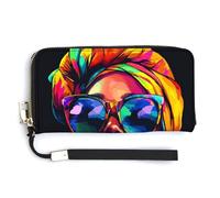 Jubonexis Beautiful Black Woman with Sunglasses PU Leather Clutch Long Bifold Wallet, Coin Purse Credit Pass Case, Durable Card-Holder Money Storage for Women Men