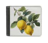 Jubonexis Beautiful Botanical Lemons on A Branch Soft PU Leather Bifold Wallet, Coin Purse Credit Pass Case, Durable Card-Holder Slim Billfold for Men Woman Money Storage