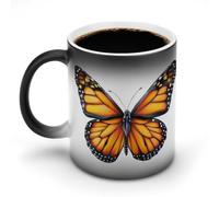 Jubonexis Beautiful Butterfly Orange and Black Wing Color Changing Mugs Heat Changing Ceramic Coffee Mug Novelty Funny Tea Water Cup 11OZ