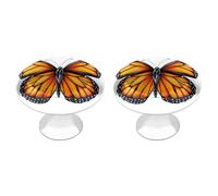 Jubonexis Beautiful Butterfly Orange and Black Wing Round Drawer Cabinet Knobs Handles with Screws,2 Pcs, Drawer Dresser Knob Pulls Decor for Wardrobe Cupboard Home Office Kitchen