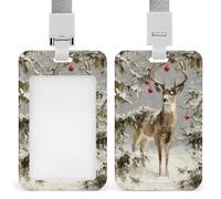 Jubonexis Beautiful Deer in The Snow-Covered Forest ID Badge Holder Retractable Clip Card Holder Card Protector Name Badge Name Tag for Work Office Doctor Nurse