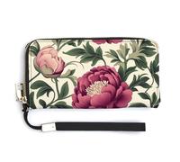 Jubonexis Beautiful Floral Peonies Pattern PU Leather Clutch Long Bifold Wallet, Coin Purse Credit Pass Case, Durable Card-Holder Money Storage for Women Men