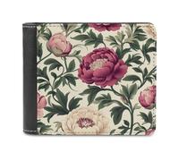 Jubonexis Beautiful Floral Peonies Pattern Soft PU Leather Bifold Wallet, Coin Purse Credit Pass Case, Durable Card-Holder Slim Billfold for Men Woman Money Storage
