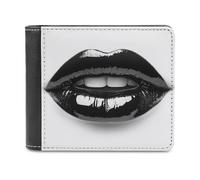 Jubonexis Beautiful Full Black Glossy Lips Soft PU Leather Bifold Wallet, Coin Purse Credit Pass Case, Durable Card-Holder Slim Billfold for Men Woman Money Storage