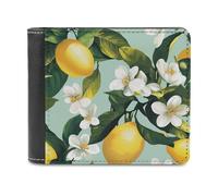Jubonexis Beautiful Lemon and White Flower Soft PU Leather Bifold Wallet, Coin Purse Credit Pass Case, Durable Card-Holder Slim Billfold for Men Woman Money Storage