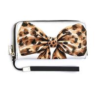 Jubonexis Beautiful Leopard Print Bow PU Leather Clutch Long Bifold Wallet, Coin Purse Credit Pass Case, Durable Card-Holder Money Storage for Women Men