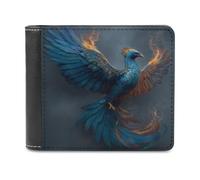Jubonexis Beautiful Phoenix Blue Feathers Soft PU Leather Bifold Wallet, Coin Purse Credit Pass Case, Durable Card-Holder Slim Billfold for Men Woman Money Storage