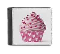 Jubonexis Beautiful Pink Cupcake Soft PU Leather Bifold Wallet, Coin Purse Credit Pass Case, Durable Card-Holder Slim Billfold for Men Woman Money Storage