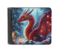 Jubonexis Beautiful Red Christmas Dragon Fantasy Soft PU Leather Bifold Wallet, Coin Purse Credit Pass Case, Durable Card-Holder Slim Billfold for Men Woman Money Storage