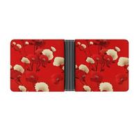 Jubonexis Beautiful Red Flowers Pattern Soft PU Leather Bifold Wallet, Coin Purse Credit Pass Case, Durable Card-Holder Slim Billfold for Men Woman Money Storage