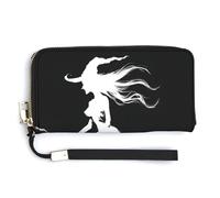 Jubonexis Beautiful Sexy Witch on A Broom Silhouette PU Leather Clutch Long Bifold Wallet, Coin Purse Credit Pass Case, Durable Card-Holder Money Storage for Women Men
