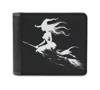 Jubonexis Beautiful Sexy Witch on A Broom Silhouette Soft PU Leather Bifold Wallet, Coin Purse Credit Pass Case, Durable Card-Holder Slim Billfold for Men Woman Money Storage