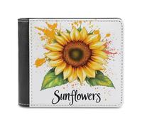 Jubonexis Beautiful Sunflower Watercolor Soft PU Leather Bifold Wallet, Coin Purse Credit Pass Case, Durable Card-Holder Slim Billfold for Men Woman Money Storage