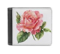Jubonexis Beautiful Watercolor Rose Flower Soft PU Leather Bifold Wallet, Coin Purse Credit Pass Case, Durable Card-Holder Slim Billfold for Men Woman Money Storage